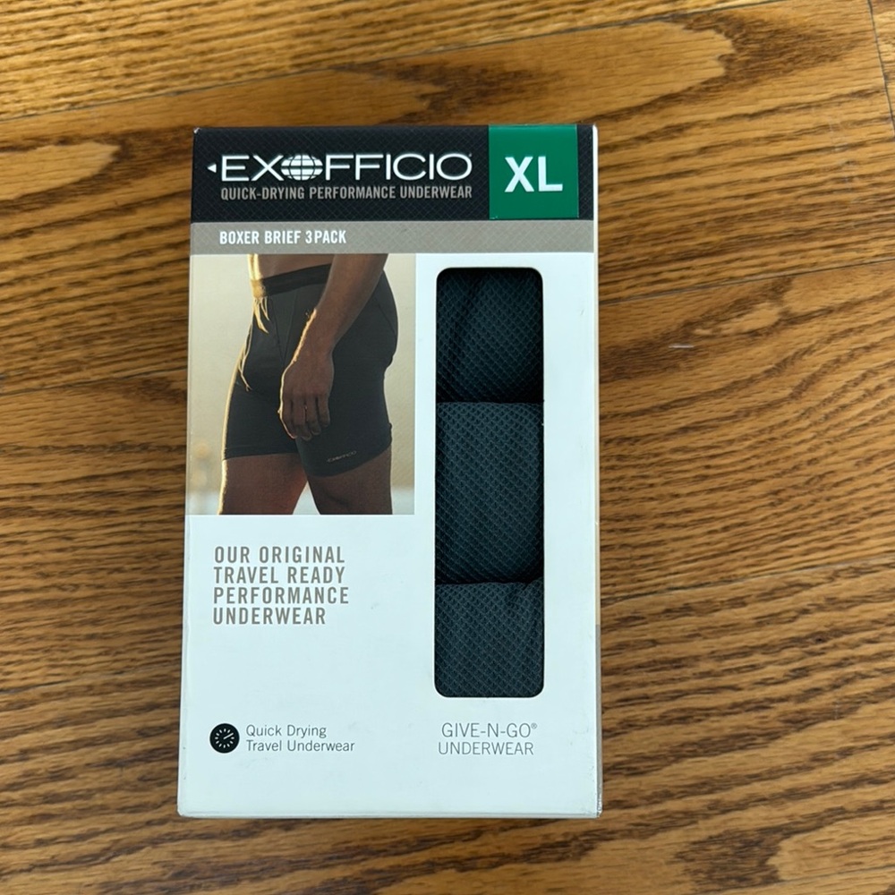 ExOfficio Charcoal 3-pack Boxer Briefs XL NWT